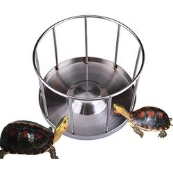 BEYST Reptile Feeding Bowl Stainless Steel Food Dish Water Tray w/Round Railing Shape Pet Supplies Dispenser Tray for Tortoise