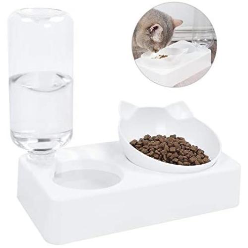 Petlex Gravity Food & Water Bowl for Cats Elevated Cat Bowls, Double Cat Food and Water Bowls, 15°Tilted Raised Bowls for Cats/Dogs
