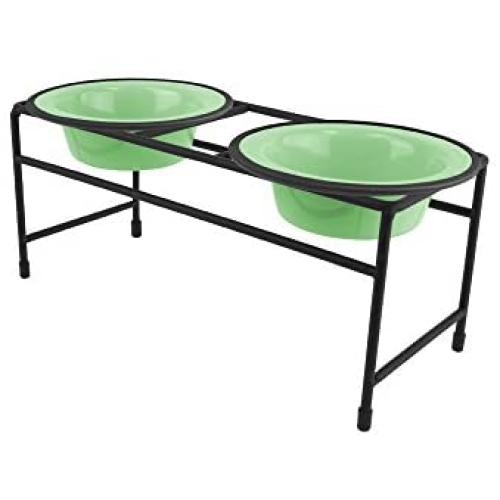 Platinum Pets Double Diner Feeder with Stainless Steel Cat Bowls, 6 oz, Mint