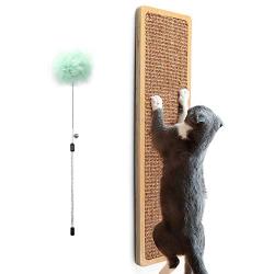 Odoland Cat Scratching Post for Floor or Wall Mounted Use for Saving Space, Natural Durable Sisal Board Scratcher for Kitty’s Health and Good Behavior, Furniture Scratch Deterrent Accessories for Cats
