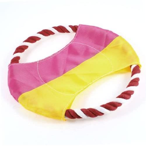 uxcell Dog Pet Training Catching Rope Frisbee Flyer Toy, Yellow/Fuchsia