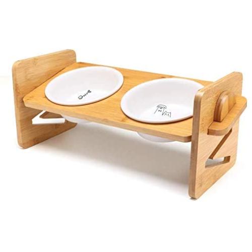 SHUNAI Pet Raised Bowl for Cats and Small Dog Adjustable Elevated Dog Cat Food and Water Bowl Stand Feeder with 2 Ceramic Bowls…