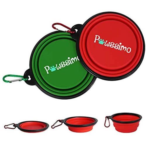 Pawssimo 2 Pack Collapsible Silicone Dog, Cat Food & Water Bowl | Multi Use, Travel Cup BPA Free Dishwasher Safe | Compact Dish, Free Carabiner