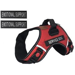 ALBCORP Service Dog Vest Harness - Extra Emotional Support Patches - Woven Nylon, Neoprene Handle, Adjustable Straps, Comfy Mesh Padding, and 2 Hook and Loop Removable Patches. Red/Black/Gray/Blue