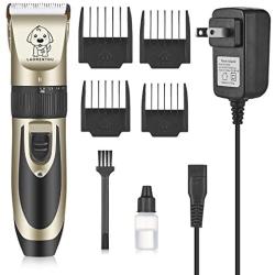Pet Clippers-Professional Electric Pet Hair Shaver with 4 Guard Combs ,Cordless & Rechargeable, Dual Stainless Steel & Ceramic Blades, Cat & Dog Grooming, Trimming, Shaving, Clipping, Highly Portable
