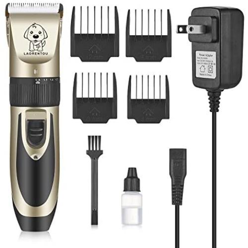 Pet Clippers-Professional Electric Pet Hair Shaver with 4 Guard Combs ,Cordless & Rechargeable, Dual Stainless Steel & Ceramic Blades, Cat & Dog Grooming, Trimming, Shaving, Clipping, Highly Portable