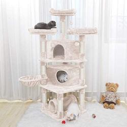 Hey-brother 65'' Extra Large Multi-Level Cat Tree Condo Furniture with Sisal-Covered Scratching Posts, 2 Bigger Plush Condos, Perch Hammock for Kittens, Cats and Pets