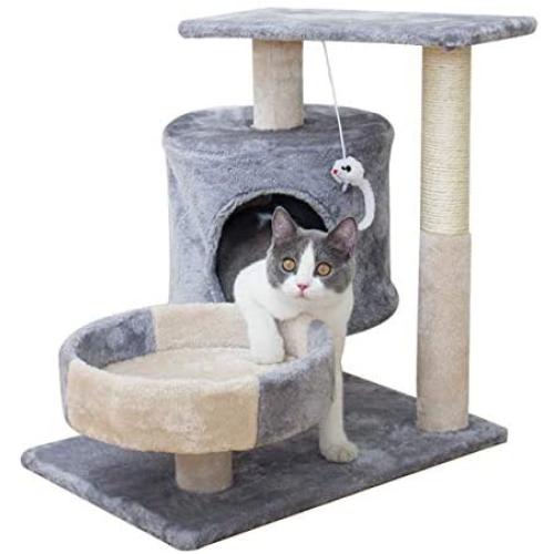 N/D cat Trees and Towers Scratching Post ，Cat Platform with cat Litter, Two-Story cat Playground Furniture