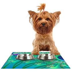 KESS InHouse Alison Coxon Fractal Turquoise Feeding Mat for Pet Bowl, 24 by 15-Inch