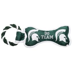 Pet Goods Manufacturing BONERP-300 NCAA Michigan State Spartans Bone with Rope Dog Toy