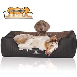 Knuffelwuff Laser-Quilted Artificial Leather Orthopaedic Dog Bed Outback M-L Small 85 x 63cm Black/Brown