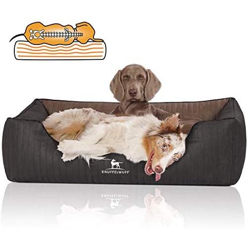 Knuffelwuff Laser-Quilted Artificial Leather Orthopaedic Dog Bed Outback M-L Small 85 x 63cm Black/Brown