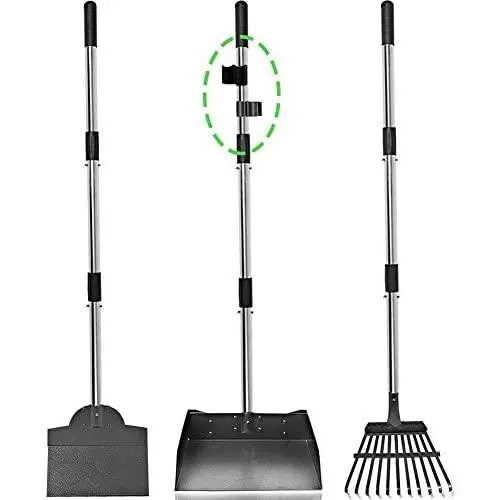 LUFFWELL Dog Pooper Scooper, Extra Large Metal Aluminum Tray Rake and Spade Poop Scoop Set, Adjustable Steel Stainless Long Handle for Heavy Duty, Great for Pet Waste Removal Lawns, Gravel