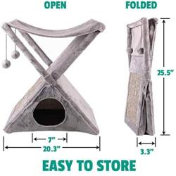 Ruff n Ruffus Foldable Cat Tower Tree + Free Bonus Handheld Chase Toy + 6 Cat Toys | Plush Folding House with Hammock | Condo | Scratching Pad | & Play Balls | for Kittens | Medium & Large Cats