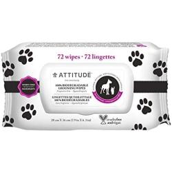 ATTITUDE Furry Friends, Hypoallergenic Natural Grooming Wipes, Fragrance Free, 72 Wipes Dispenser