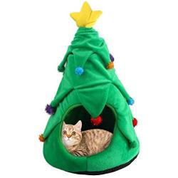 PAWISE Christmas Tree Cat Cave Bed, Kitten Cozy Tent House for Indoor Cats