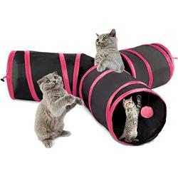 SuBleer Cat Tunnel, Collapsible 3 Way Play Pet Cat Tunnels for Indoor Cats Outdoor Tube Toys with Pom Ball for Rabbits Kittens Dogs