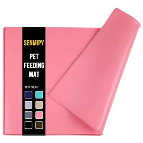 Senmipy Silicone Dog Food Mat - Waterproof Dog Bowl Mats for Food and Water Bowls, Raised Edges Non-Slip Cat Food Mat, BPA Free Pet Mats for Dog Bowls
