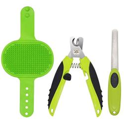 N/A Pet Grooming Set for Dogs & Cats ¨C Includes Massage Brush Bath Comb, Nail Clippers, and Nail File, Green 3-in-1 Pet Care Set