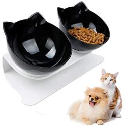 Double Cat Bowl with Raised Stand,15°Tilted Platform Cat Feeders Food and Water Bowls,Reduce Neck Pain for Cats and Small Dogs