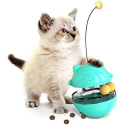 WLHOPE Cat Tumbler Toy Ball Tumbler Funny Cat Toy Interactive with Puzzle Chasing Playing Eating Slow Food Feeder Suitable for Various Cat Entertainment Activities (Lake Blue)