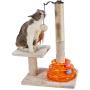 PEEKAB Tall Cat Scratching Post Kitten Sisal Scratcher Tree with Cat Tracks Toy Balls - 25 inches (Beige)
