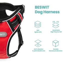 Dog Harness No Pull Adjustable Pet Harness Reflective Oxford Soft Breathable Nylon Oxford Vest for Small Medium Large Dog Red and Black