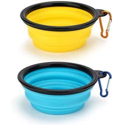 Depets 2 Pack Collapsible Dog Bowl, Portable Dog Bowls for Travel, Fodable Silicone Bowls for Dogs Cats, Small Collapsible Pet Feeding Watering Dish with 2 Carabiners