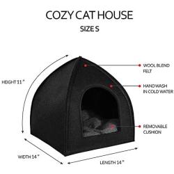 BRONZEDOG Cat House Bed with Removable Cushion Pad Cozy Kitten Cave Cute Pet Tent Beds for Cats Puppy Small Dogs Black Gray Beige