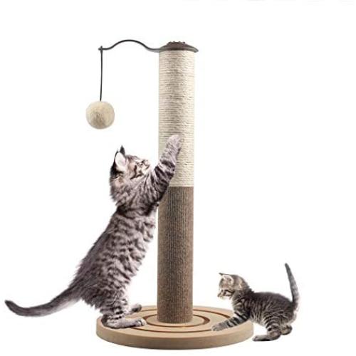 67i Cat Scratching Post Cats Kittens Scratcher Cat Tracking Interactive Toy Cat Sisal Scratch Pole Cat Kitten Sisal Post 360° Roating Hanging Ball Cat Durable Cat Scratcher Pole Sisal Rope 19.7''