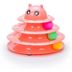 Vealind Pet Interactive Fun Roller Exerciser 3 Level Tower of Tracks Cat Teaser Ball Toy(Pink)