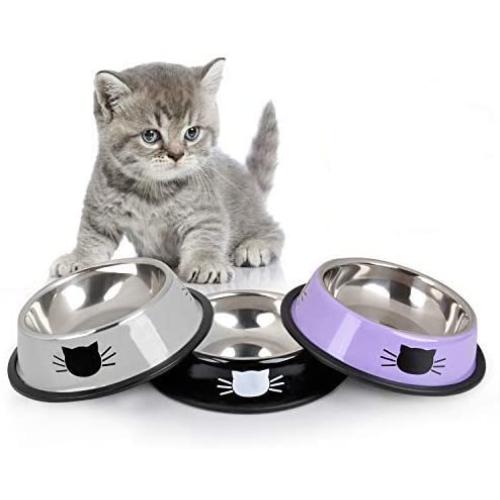 Legendog Cat Bowl Pet Bowl Stainless Steel Cat Food Water Bowl with Non-Slip Rubber Base Small Pet Bowl Cat Feeding Bowls Set of 3