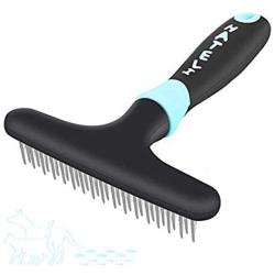 FPVERA Dog Dematting Brush Comb Undercoat Rake for Cats Dogs Short or Long Hair Pet Grooming Tool Double Row of Stainless Steel Pins-Blue