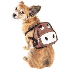 Pet Life Mooltese Large-Pocketed Compartmental Animated Dog Harness Backpack, Medium, Brown