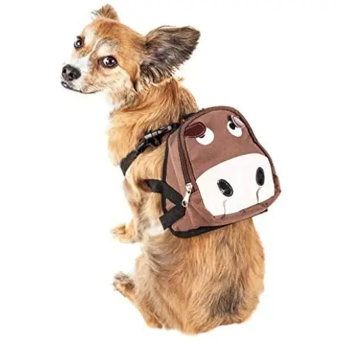 Pet Life Mooltese Large-Pocketed Compartmental Animated Dog Harness Backpack, Medium, Brown Pet Life Mooltese Large-Pocketed Compartmental Animated Dog Harness Backpack, Medium, Brown