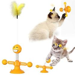 MOOS Suction Cup Spring People Turn cat Toy Turntable Funny cat Stick pet Toy