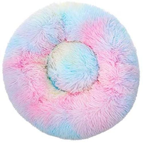 CATTYBOX Marshmallow Cat Bed and Small Dog Bed, Self Warming Donut Cuddler, Ultra Soft and Comfortable, Improves Sleep, Machine Washable, Rainbow, 23.6'' Diameter