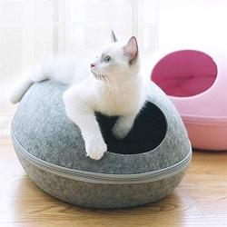 Lovely Cat Bed Pet Cave Sleeping Bag Zipper Egg Shape Cat Kennel Felt Cloth Basket Kitten Beds Nest Cats House for Pet Products (Color : Grey, Size : 47x39x25cm)