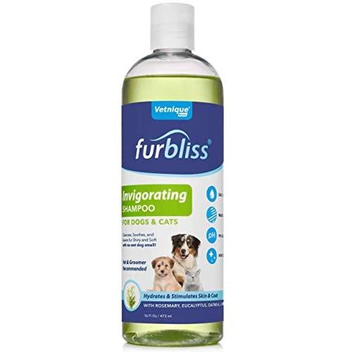 VETNIQUE LABS Furbliss Dog Shampoo with Essential Oils, Leaves No Wet Dog Smell, Cleans and Deodorizers Coat, Tear Free Smelly Dog Relief Invigorating Scent (16oz)