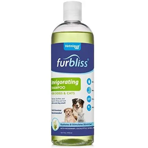 VETNIQUE LABS Furbliss Dog Shampoo with Essential Oils, Leaves No Wet Dog Smell, Cleans and Deodorizers Coat, Tear Free Smelly Dog Relief Invigorating Scent (16oz) VETNIQUE LABS Furbliss Dog Shampoo with Essential Oils, Leaves No Wet Dog Smell, Cleans and Deodorizers Coat, Tear Free Smelly Dog Relief Invigorating Scent (16oz)