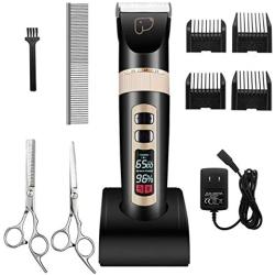 INKEIP Dog Shaver Clippers Professional 3-Speed Cordless Pet Hair Grooming Clippers Kit Low Noise/Quiet Heavy Duty Rechargeable Electric Animal Trimmer Set for Small and Large Dogs Cats,Thick Coats