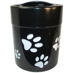 Pawvac 2.5 Pound Vacuum Sealed Pet Food Storage Container; Black Cap & Body/White Paws