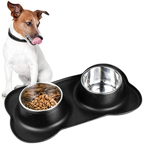 Vesxae Dog Bowls with Silicone Mat, Stainless Steel Pet Bowls for Small Medium Large Sized Dogs, Puppy Bowls (26oz Each) for Food and Water - No Spill Non-Skid Mat