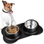 Vesxae Dog Bowls with Silicone Mat, Stainless Steel Pet Bowls for Small Medium Large Sized Dogs, Puppy Bowls (26oz Each) for Food and Water - No Spill Non-Skid Mat