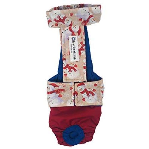 Barkertime Premium Waterproof Dog Diaper Overall - Made in USA - Snowman on Red Escape-Proof Waterproof Premium Dog Diaper Overall, XXL, Without Tail Hole