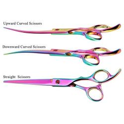 Dog Grooming Scissors Set,6CR Stainless Steel Straight Curved Thinning Shears,Pet Grooming Trimmer Kit for Long Short Hair for Cat Pet,7 Inch