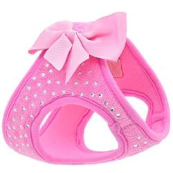 KLCW Pink Dog Harnesses for Small Dogs Diamond Dog Harness for Girl & Dog Birthday Gift- Small Dog Harness No Escape Step in Dog Vest Harness