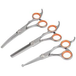 AEXYA Premium Dog Grooming Scissors Kit-3SB-Pet Groom Hair Tool Set-Stainless Steel Straight, Thinning and Curved Sharp Shears for Small or Large Dogs, Cats or Other Pets