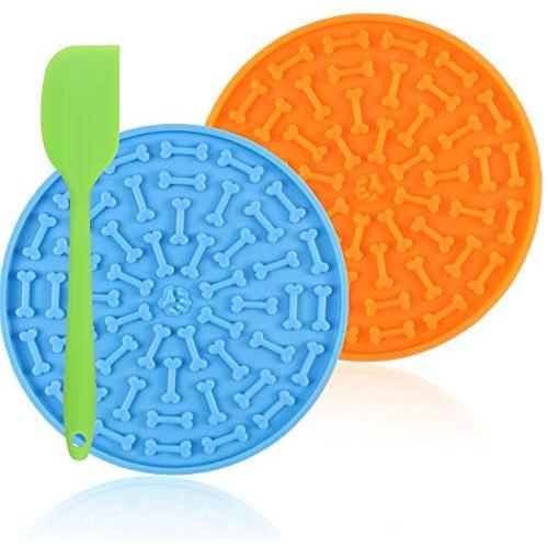 Newthinking 2 Pack Dog Lick Mats, Dog Silicone Shower Slow Feeder Mat with Suction Cups for Pet Bathing and Dog Training, Includes Silicone Spatula