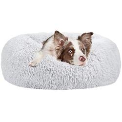 MIXJOY Calming Dog Bed for Small Medium Large Dogs, Faux Fur Donut Cat Puppy Bed, Self Warming Indoor Sleeping Pet Bed, Washable Anti-Anxiety Dog Cushion Multiple Color